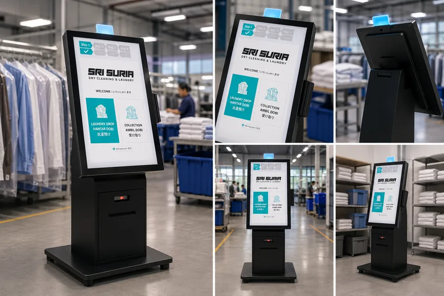 POS kiosk deployed inside a Sri Suria laundry facility