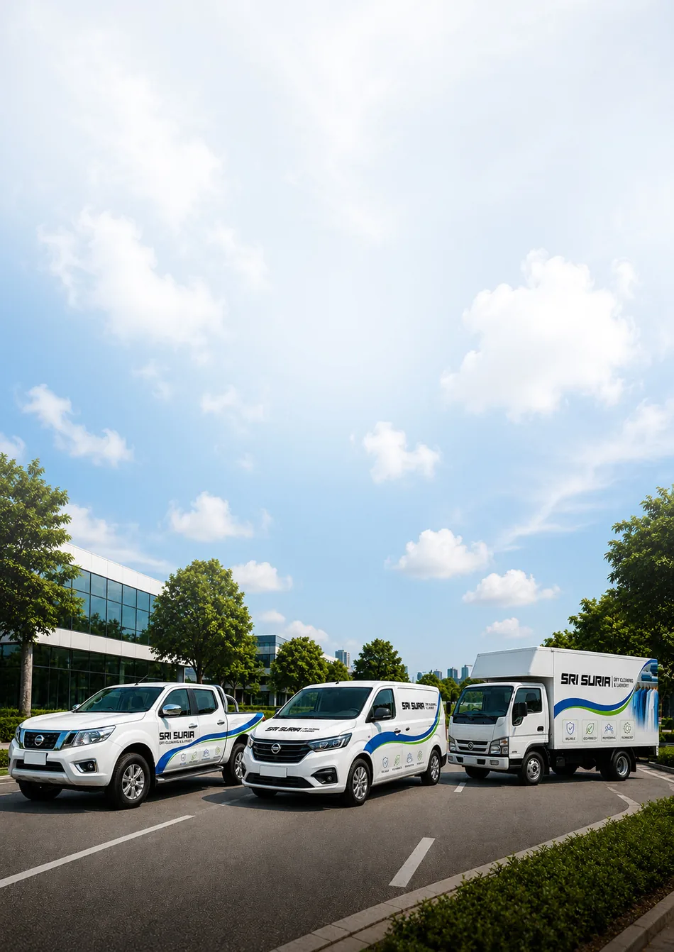 Sri Suria branded pickup truck, van and box lorry delivery fleet